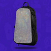 The Disco Queen Skin attached to a black Lunchbox hydration pack, featuring a silver reflective grid pattern that mimics a disco ball, shown floating with a shadow against a vibrant purple background.