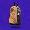 The Soluna Skin for a Lunchbox hydration pack, featuring a celestial art design of a golden sun with three eyes and a face, flanked by two reaching hands, floating with a drop shadow against a solid purple background.