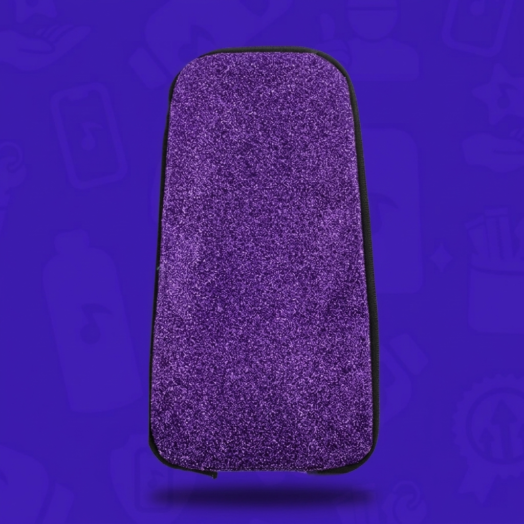 The Ultra Violet Skin for a Lunchbox hydration pack, featuring a shimmering deep purple glitter texture, floating with a drop shadow against a branded purple background.