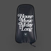Day Trip festival hydration pack skin featuring white "House Music All Day Long" typography and the Day Trip logo on a sleek black background.