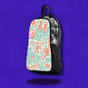 Lunchbox Lollapalooza 2026 skin on a clear backpack featuring colorful Chicago skyline line art over a purple background.