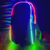 Demonstration of the Cosmic LED Strip glowing with multi-colored light effects on a hydration backpack