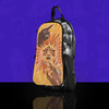 Soluna Skin on a clear Lunchbox hydration pack, featuring a celestial sun and moon tattoo-style design with multiple eyes and reaching hands on a purple background