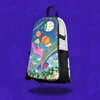 Which Way To Roo Skin on a white Lunchbox Packs hydration backpack featuring a vibrant cosmic Bonnaroo 2026 design with planets, a Ferris wheel, and a psychedelic hand reaching for the stars against a purple background.
